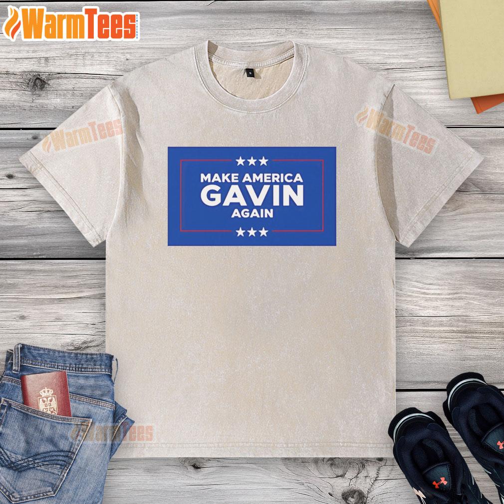 Top Make America Gavin Again washed t-shirt featuring bold text design in a casual, stylish fit for everyday wear.