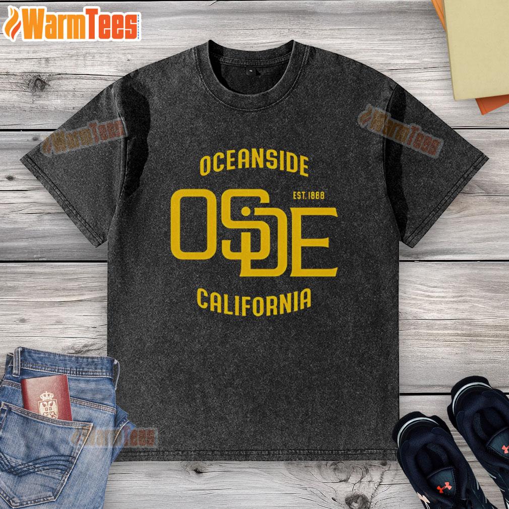 Top Oceanside California washed t-shirt in soft fabric, perfect for beachwear and casual outings, showcasing coastal style.
