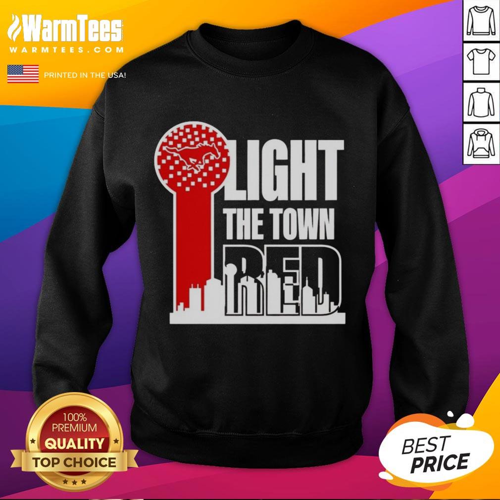 Top SMU Mustangs Light The Town Red Sweatshirt featuring vibrant colors and school spirit design for fans and alumni.
