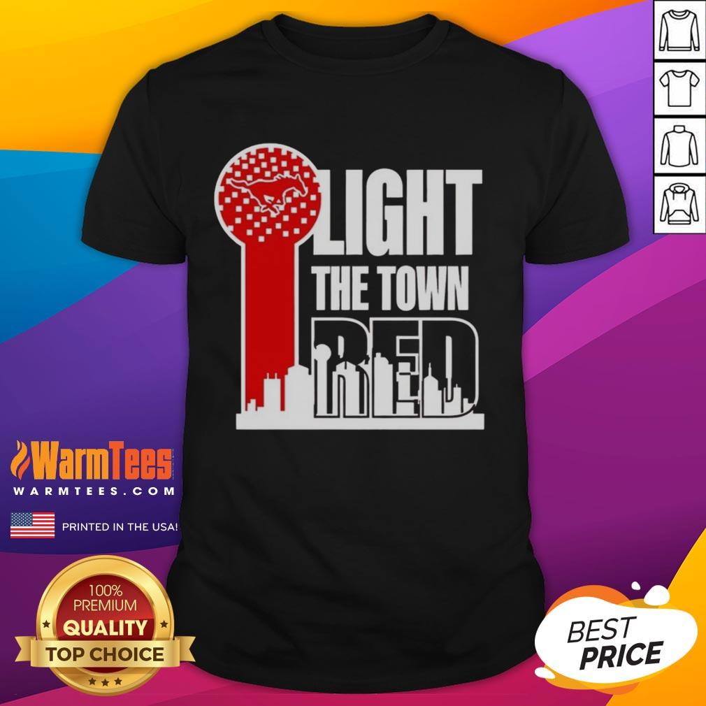 Alt Text: Top SMU Mustangs Light The Town Red T-Shirt featuring vibrant design for fans and supporters of SMU athletics.