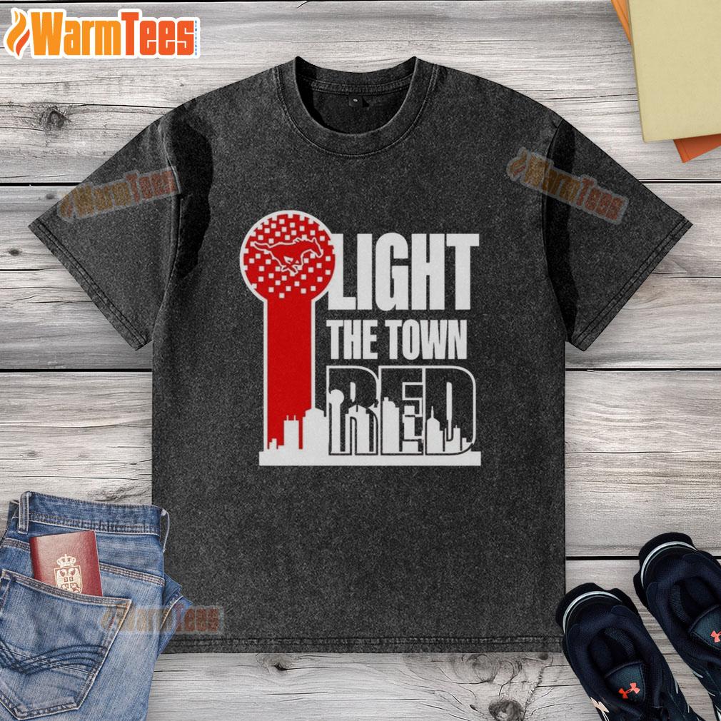 Top SMU Mustangs Light the Town Red washed t-shirt featuring vibrant colors and school spirit for fans and alumni.