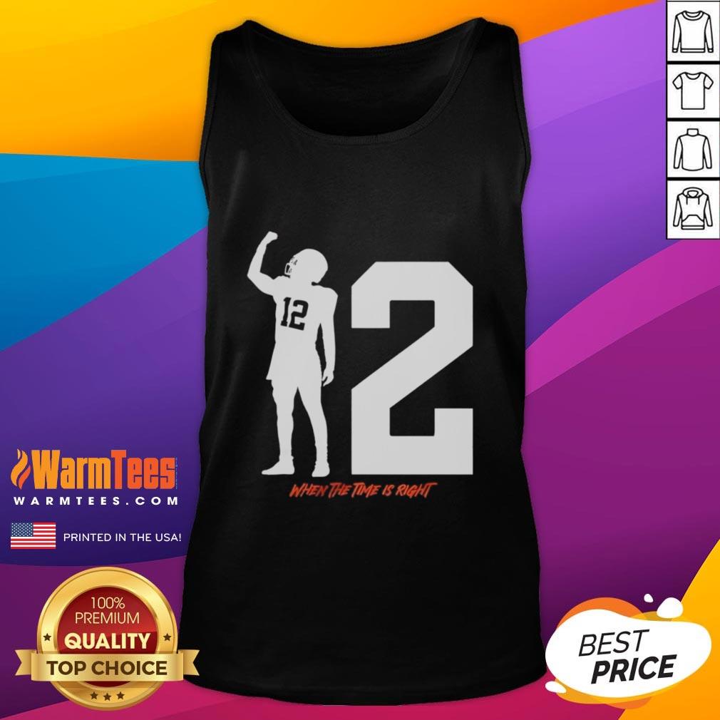 Alt Text: Top Shedeur Sanders 'When The Time Is Right' tank top featuring bold graphics, perfect for stylish summer wear.
