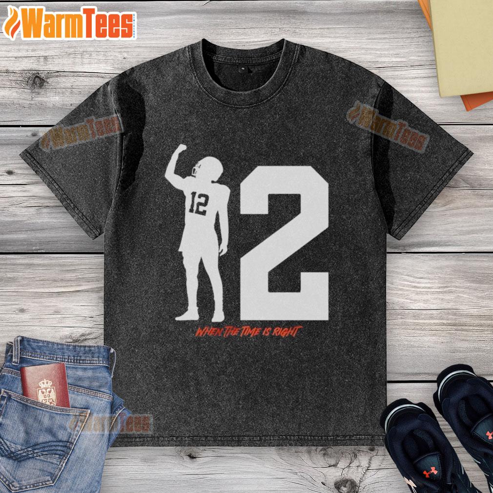 Alt Text: Top Shedeur Sanders When The Time Is Right washed t-shirt featuring a stylish design for casual wear.