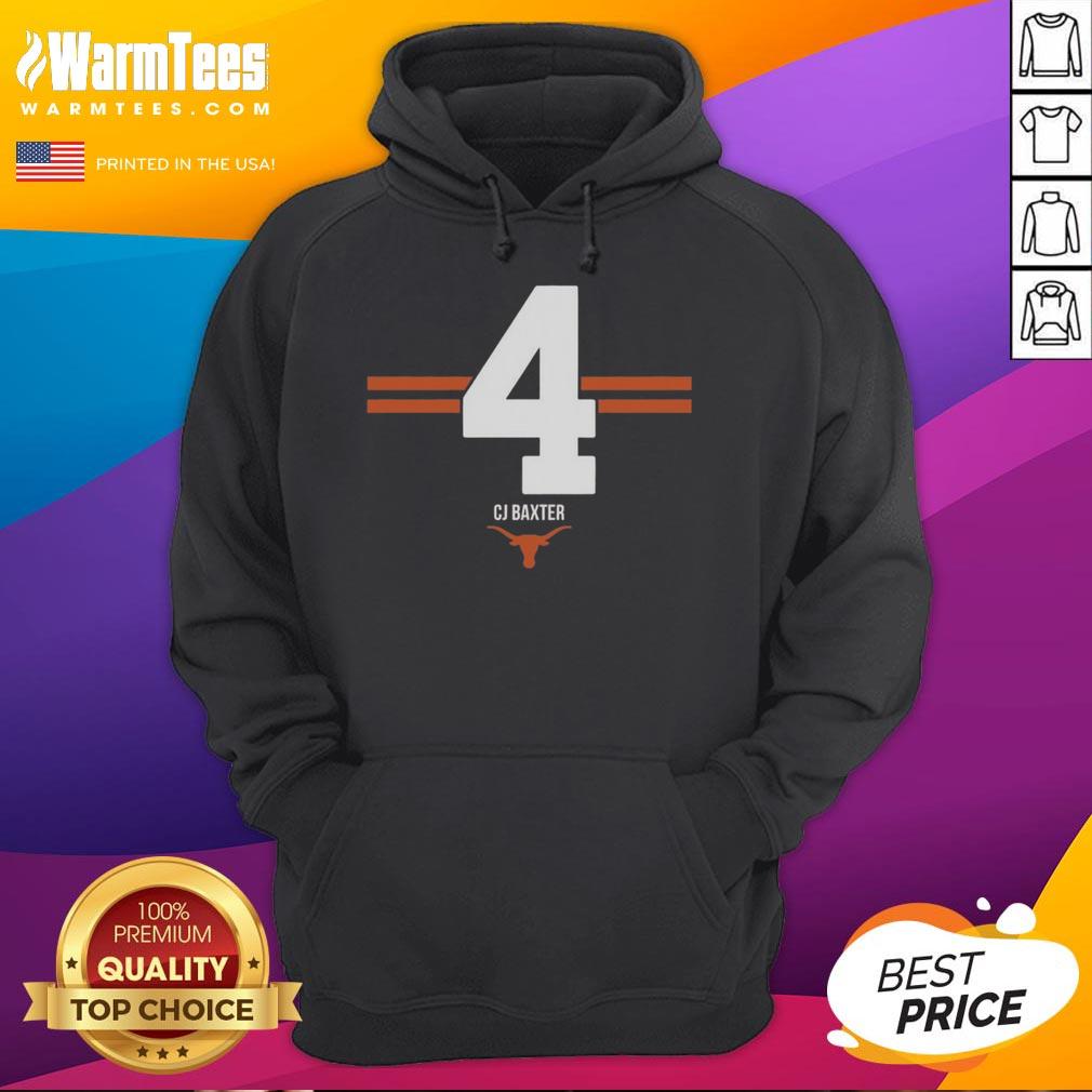 CJ Baxter wearing a Top Texas Longhorns Football 4 Stripe Hoodie, showcasing team spirit and style.