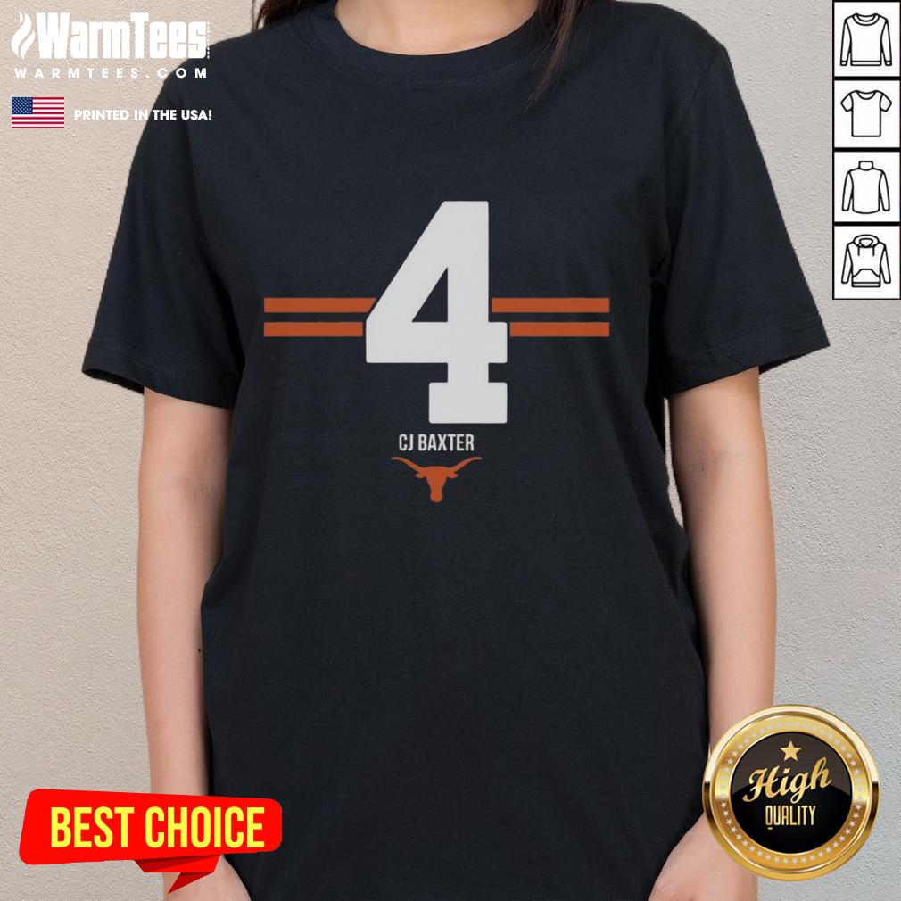 Texas Longhorns Football CJ Baxter 4 Stripe Ladies Tee featuring team colors and logo, perfect for stylish game day wear.
