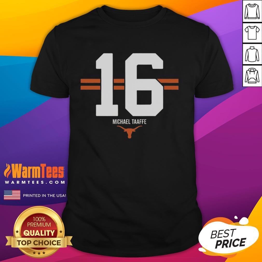 Alt Text: Top Texas Longhorns Football Michael Taaffe Stripe T-Shirt featuring team colors and design for fans.