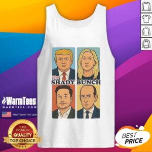 Top The Shady Bunch Donald Trump sarcastic comic tank top featuring a humorous graphic of Trump in a playful design.