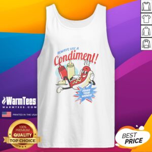 Awesome tank top featuring 'Always Use A Condiment Cover Your Wiener' hot dog design, perfect for food lovers and summer fun.