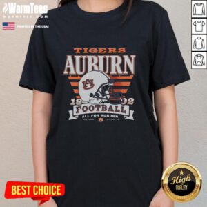 Alt Text: Awesome Auburn Tigers Stripe Splash Ladies Tee featuring vibrant team colors and stylish striped design for fans.