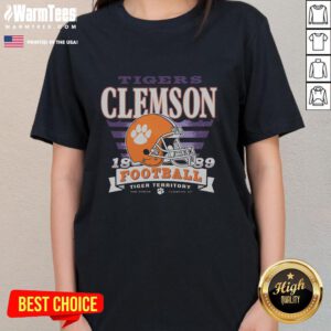 Awesome Clemson Tigers Stripe Splash Ladies Tee in vibrant colors, perfect for game day and showcasing team spirit.