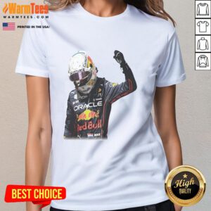 Alt Text: Awesome Max Verstappen Victory Graphic Ladies Tee featuring bold design celebrating Verstappen's racing achievements.