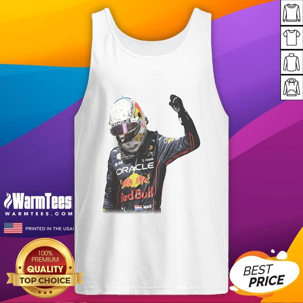 Alt Text: Awesome Max Verstappen Victory Graphic Tank Top featuring vibrant design celebrating Verstappen's racing triumphs.