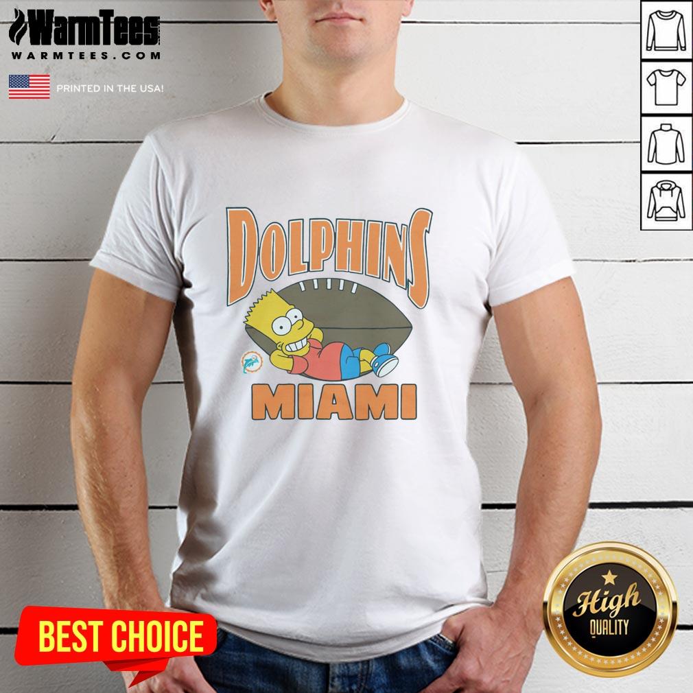 Awesome The Simpsons Bart X Miami Dolphins T-Shirt featuring Bart Simpson in Dolphins gear, perfect for fans and collectors.