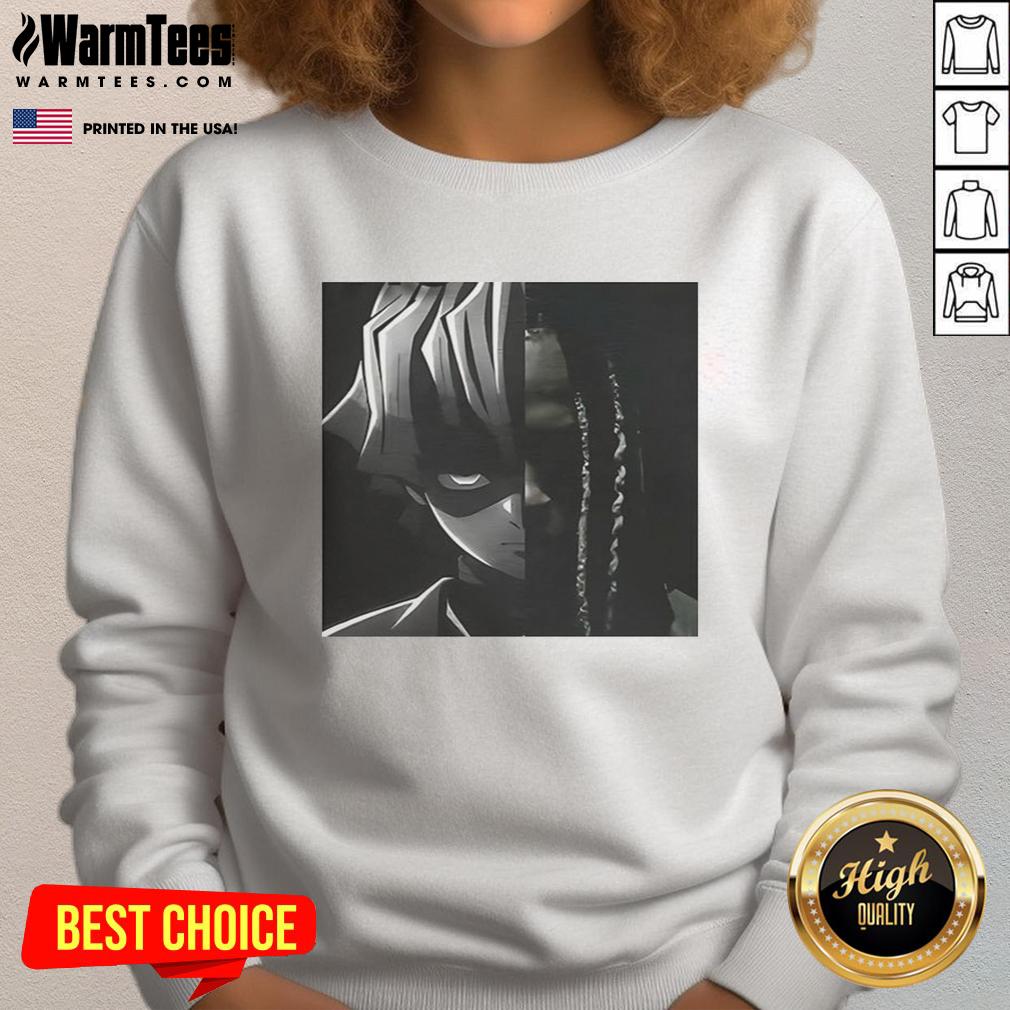 Alt Text: Awesome Zenitsu X Von Big Face Sweatshirt featuring vibrant colors and unique design inspired by anime characters.