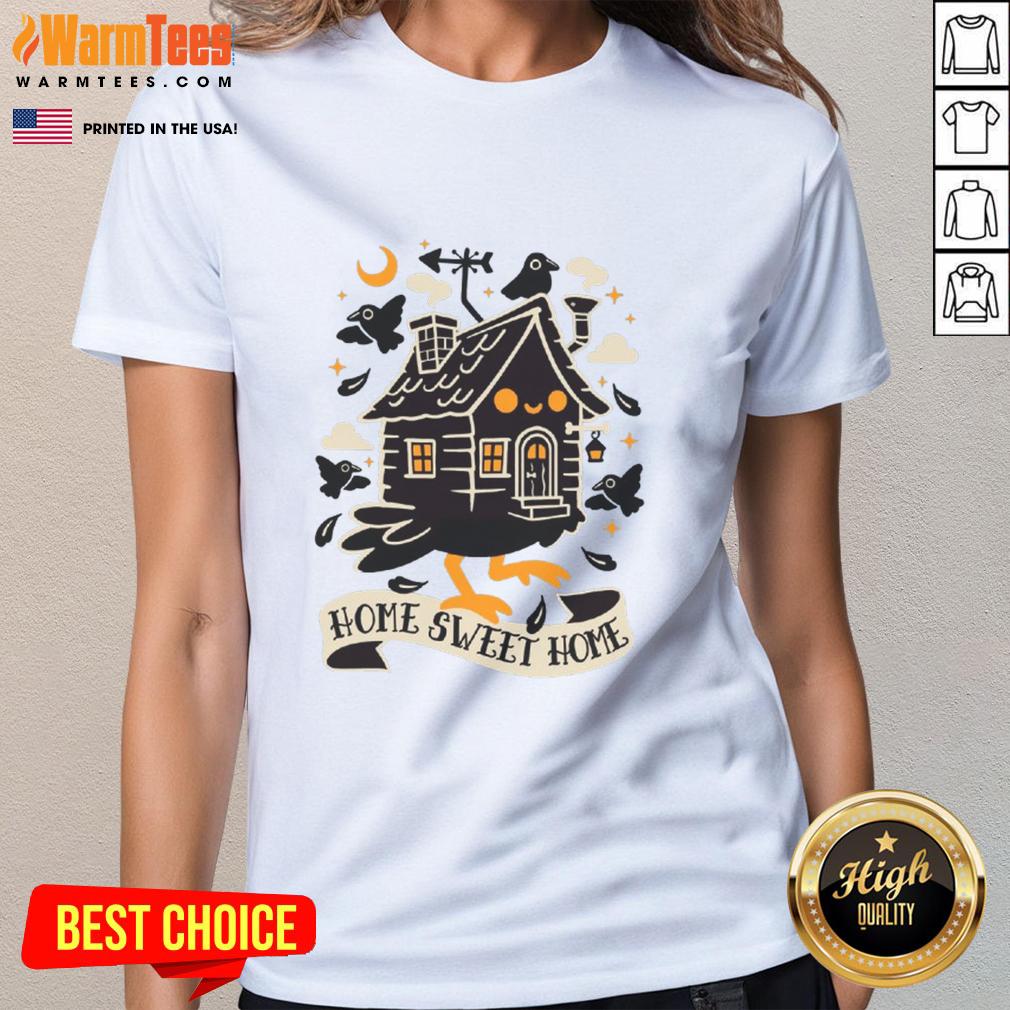 Cute Baba Yaga Sweet Home Ladies Tee featuring a whimsical design perfect for fans of folklore and unique fashion.