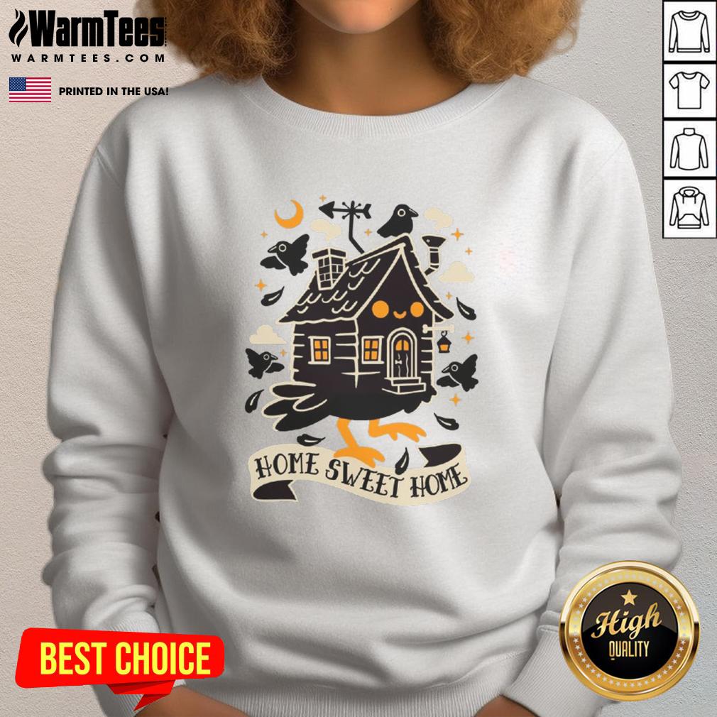 Cozy Cute Baba Yaga Sweet Home sweatshirt featuring whimsical design perfect for Halloween or casual wear.
