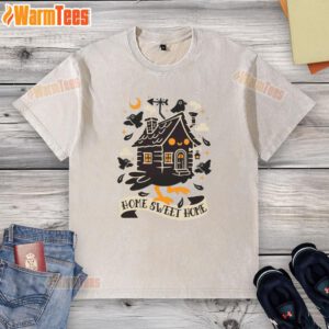 Adorable Baba Yaga Sweet Home washed t-shirt featuring whimsical designs, perfect for casual wear and folklore fans.