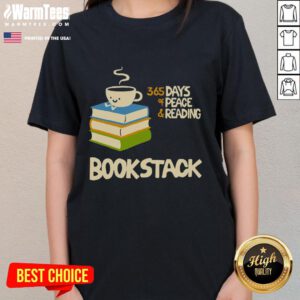 Alt Text: Cute coffee bookstack featuring '365 Days of Peace' with a stylish ladies tee, perfect for book lovers and cozy reading vibes.