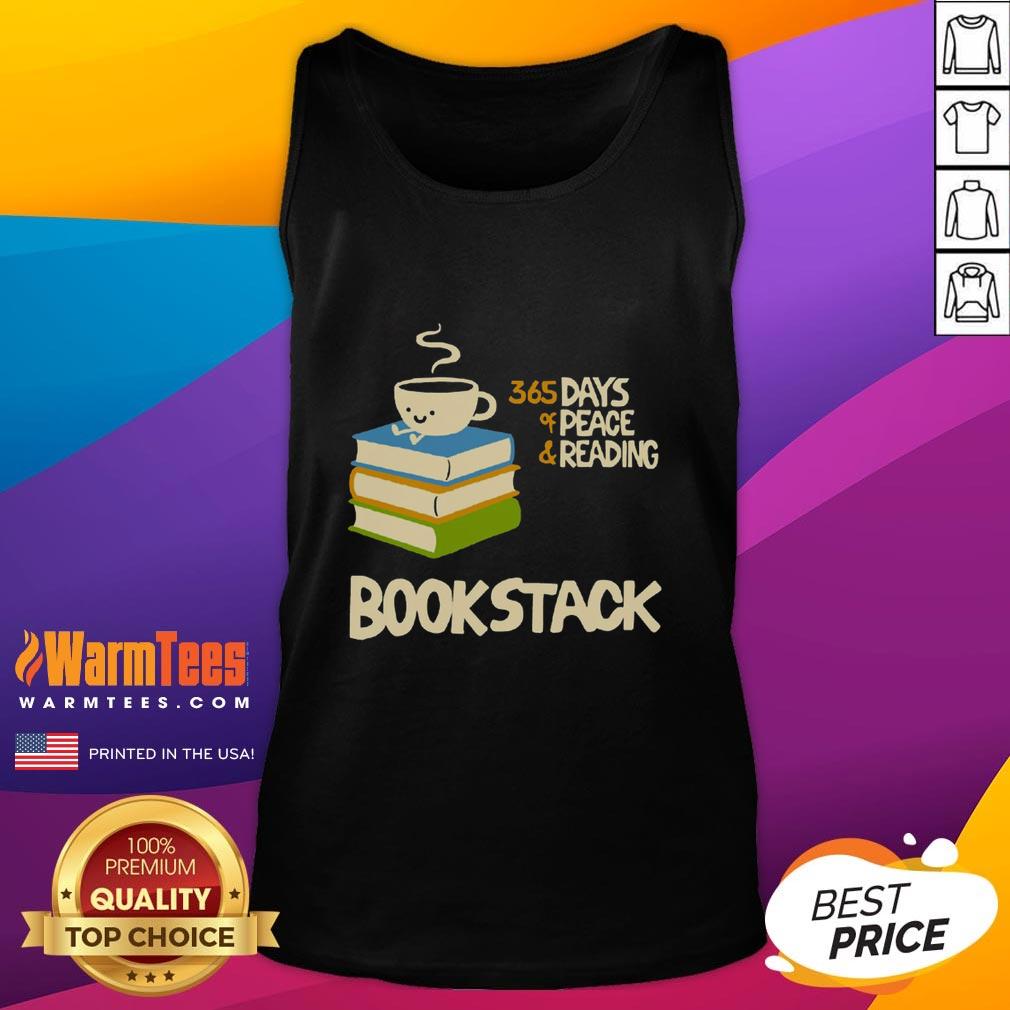 Cute coffee book stack with '365 Days of Peace' next to a reading tank top, perfect for book lovers and cozy vibes.