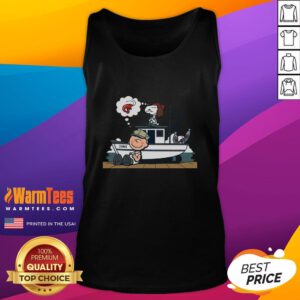 Alt Text: Cute shrimp and peanuts design on a Snoopy tank top, perfect for casual summer outfits and beachwear.