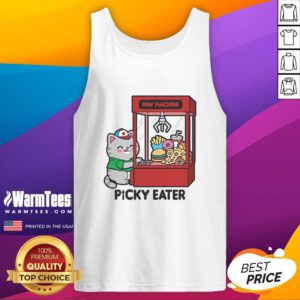 Funny cat paw machine graphic on a tank top for picky eaters, combining humor and style in a unique design.