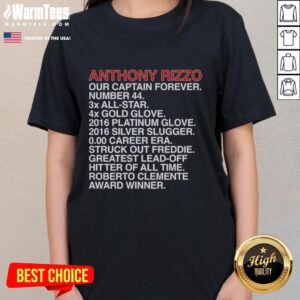 Good Anthony Rizzo Our Captain's Accomplishments ladies tee showcasing Rizzo's achievements in stylish design.