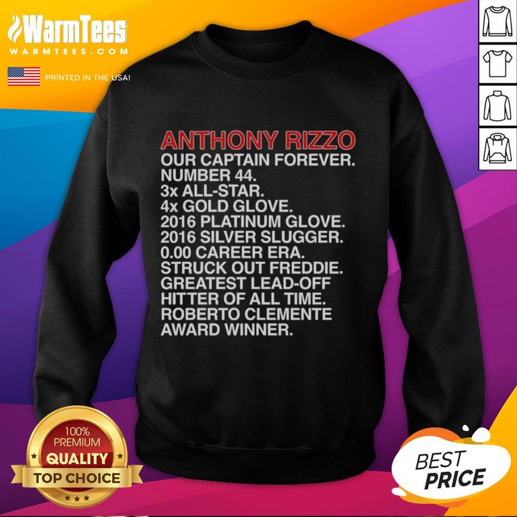Good Anthony Rizzo Our Captain's Accomplishments Sweatshirt featuring a stylish design celebrating Rizzo's achievements.