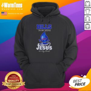 Good Buffalo Bills hoodie with 'In My Veins, Jesus In My Heart' design, perfect for football lovers and fans.