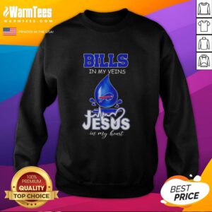 Good Buffalo Bills in My Veins Jesus in My Heart sweatshirt for football lovers, perfect for game day comfort.