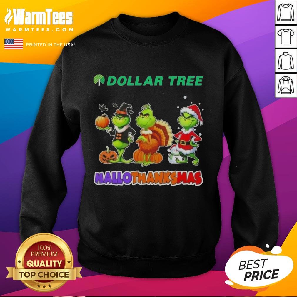Alt Text: Good Dollar Tree X Grinch Cosplay Happy HalloThanksMas sweatshirt featuring festive design and vibrant colors.