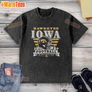 Alt Text: Good Iowa Hawkeyes Stripe Splash Washed T-Shirt in black and gold, perfect for game day and showing team spirit.