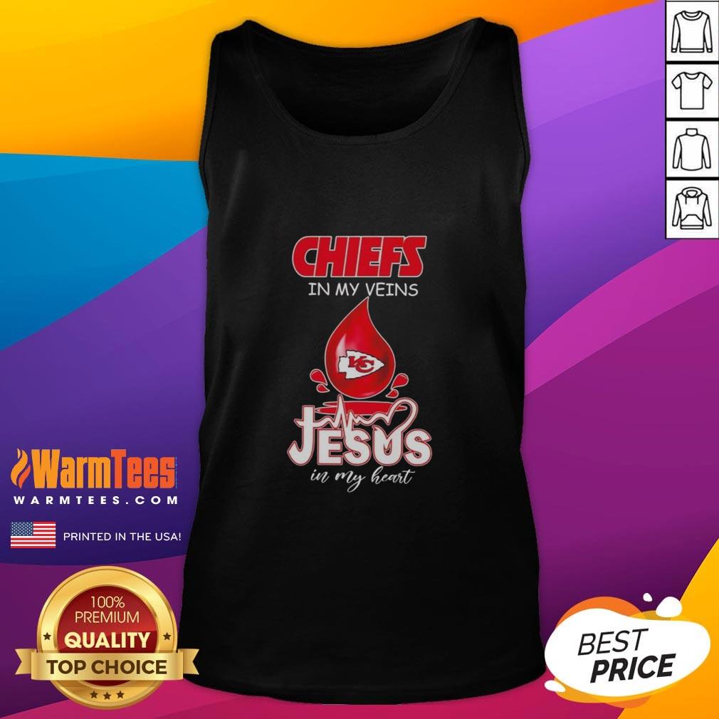 Good Kansas City Chiefs in My Veins Jesus in My Heart tank top for football lovers, featuring a stylish graphic design.
