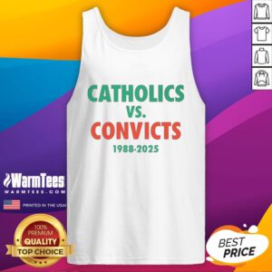 Good Lou Holtz Catholics vs Convicts tank top featuring bold graphics and vibrant colors, perfect for sports fans.
