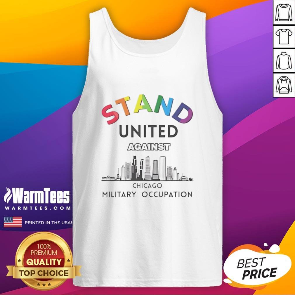 Good Stand United Against Chicago tank top featuring bold graphics, promoting unity and support for local causes.