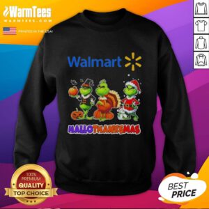 Cozy Good Walmart X Grinch cosplay sweatshirt for Happy HalloThanksMas, featuring festive colors and playful design.