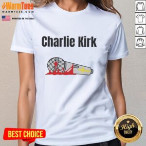 Hot Charlie Kirk Mic Drop Memorial Ladies Tee featuring a stylish design for fans of Charlie Kirk and conservative apparel.