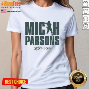 Alt Text: Hot Micah Parsons Green Bay Packers figure ladies tee featuring vibrant design and comfortable fit for fans.