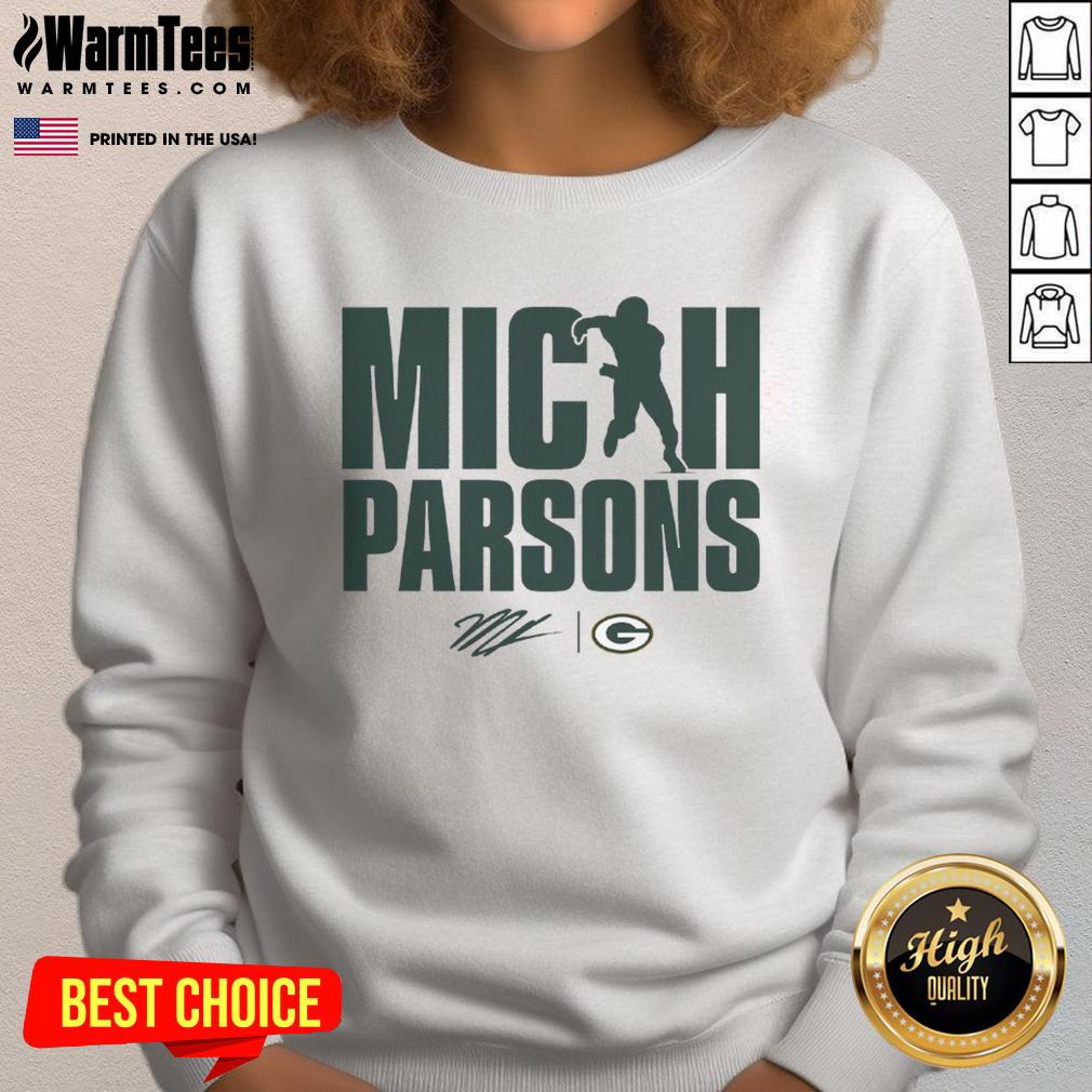 Micah Parsons Green Bay Packers figure sweatshirt featuring vibrant design, perfect for fans and collectors of NFL apparel.
