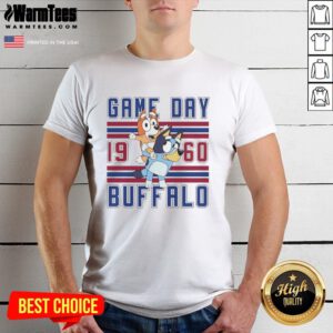 Retro 1960 style t-shirt featuring Nice Bluey and Bingo at a Buffalo Bulls football game, perfect for game day fans.