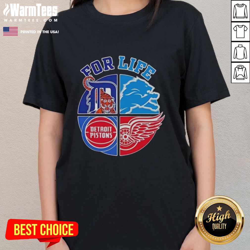 Nice Detroit Sports For Life logo on a stylish ladies tee, perfect for sports fans and casual wear enthusiasts.