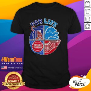 Alt Text: Nice Detroit Sports For Life logo t-shirt featuring vibrant design and sporty style, perfect for fans and casual wear.