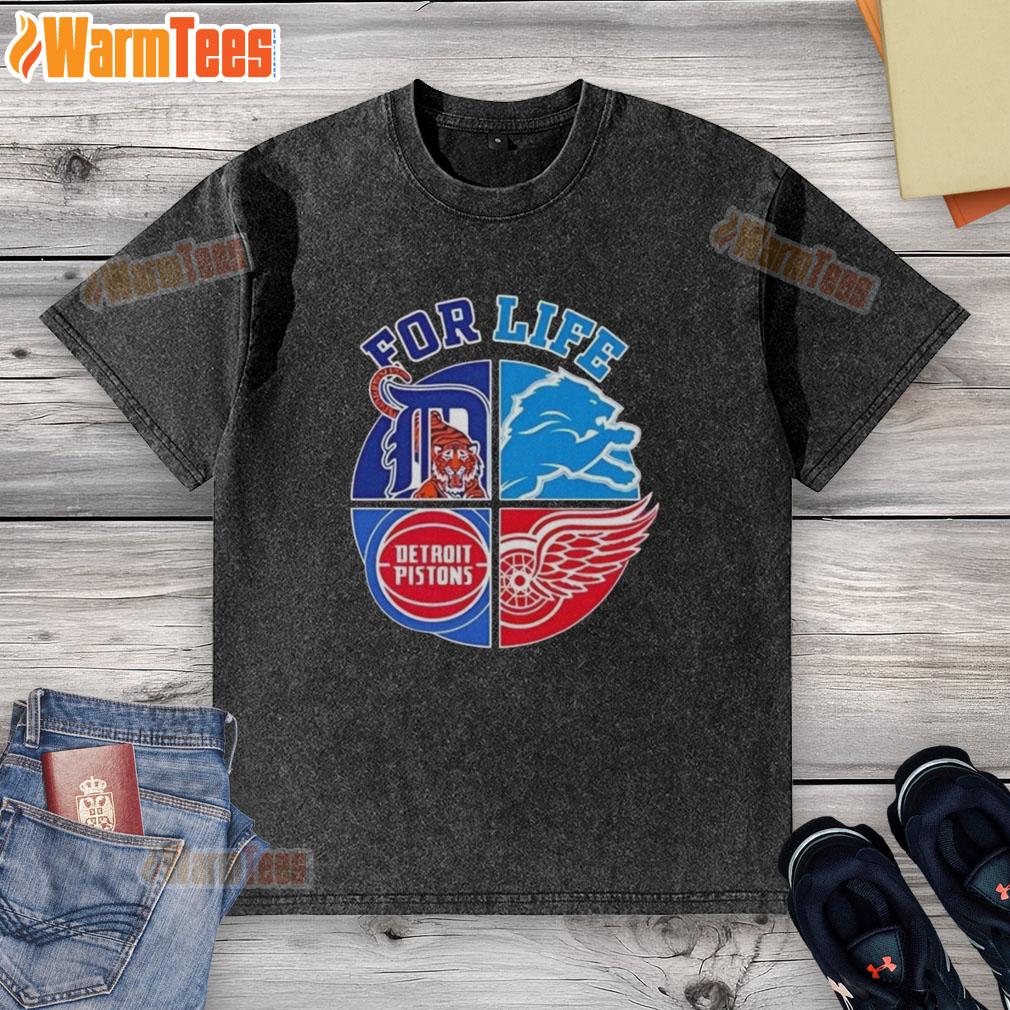 Nice Detroit Sports For Life logo on a washed t-shirt, perfect for fans of Detroit sports apparel.