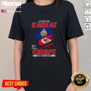 Women's 'Nice I Live in Kansas and I'm a Chiefs Fan Forever Inside Me' tee showcasing team spirit and Kansas pride.