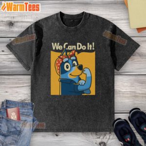 Nice Rosie The Heeler washed t-shirt featuring a playful design of an Australian Cattle Dog in vibrant colors.