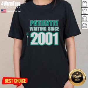 Seattle Mariners ladies tee, celebrating patient fans waiting since 2001 for a championship. Perfect for loyal supporters!