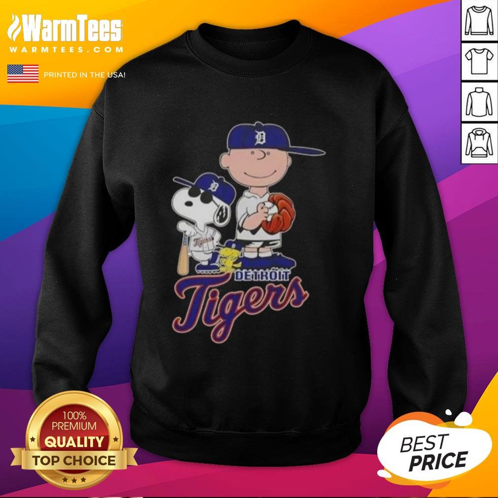 Official 2025 Peanuts Snoopy x Charlie Brown Detroit Tigers sweatshirt featuring vibrant graphics and cozy design.