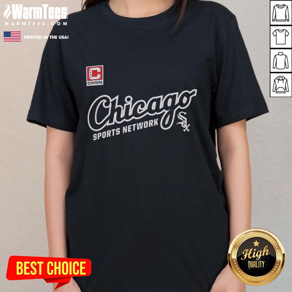Official Chicago Sports Network White Sox CHSN logo on a stylish ladies tee, perfect for female fans of the team.