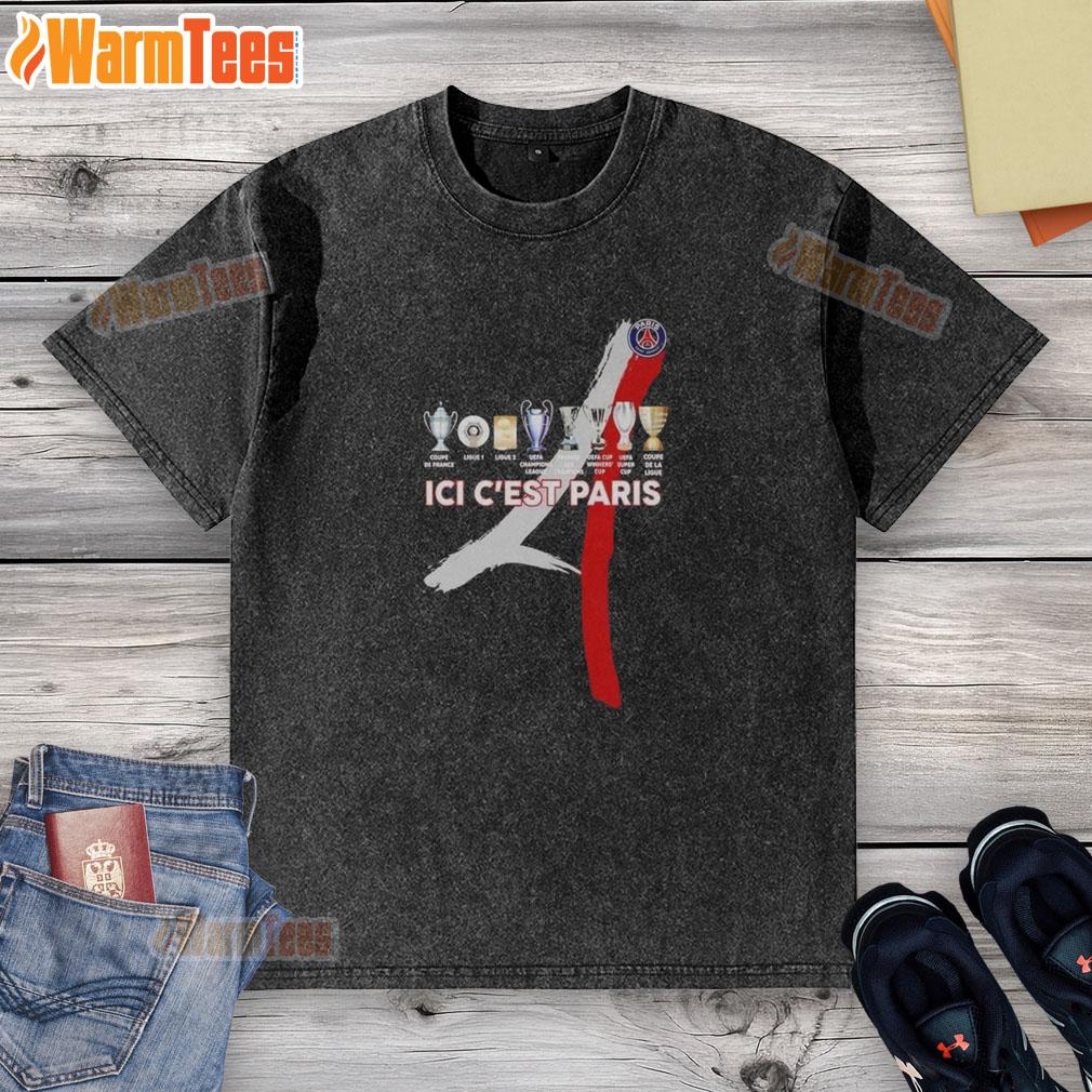 Official Paris Saint-Germain ICI C'est Paris Trophy washed t-shirt in vibrant colors, perfect for football fans.