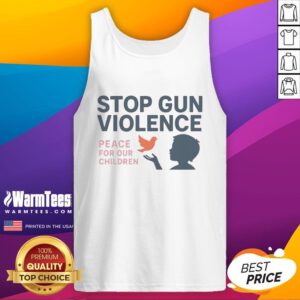 Official Stop Gun Violence Peace For Our Children tank top featuring a bold design promoting safety and peace for kids.