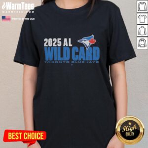 Official Toronto Blue Jays 2025 MLB Playoffs American League Wild Card ladies tee featuring team logo and vibrant design.